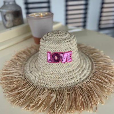 Chapeau à franges LOVE SEQUIN ROSE