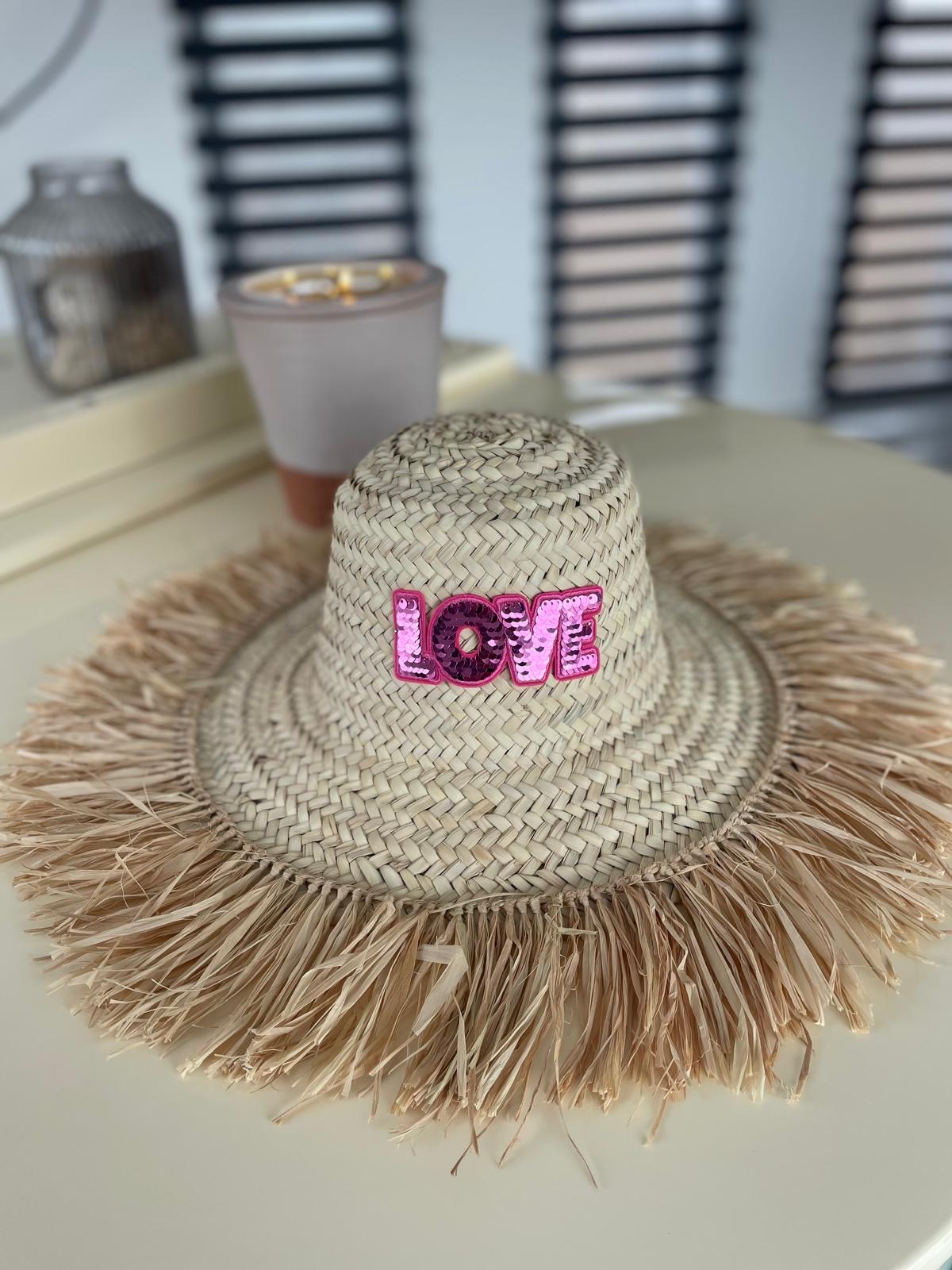 Chapeau à franges LOVE SEQUIN ROSE