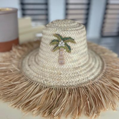 Chapeau à franges PALMIER PERLES VERTES